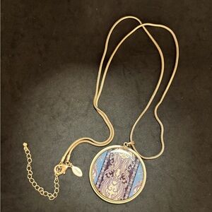 Chico's Gold Necklace with Purple and Blue reversible Pendant